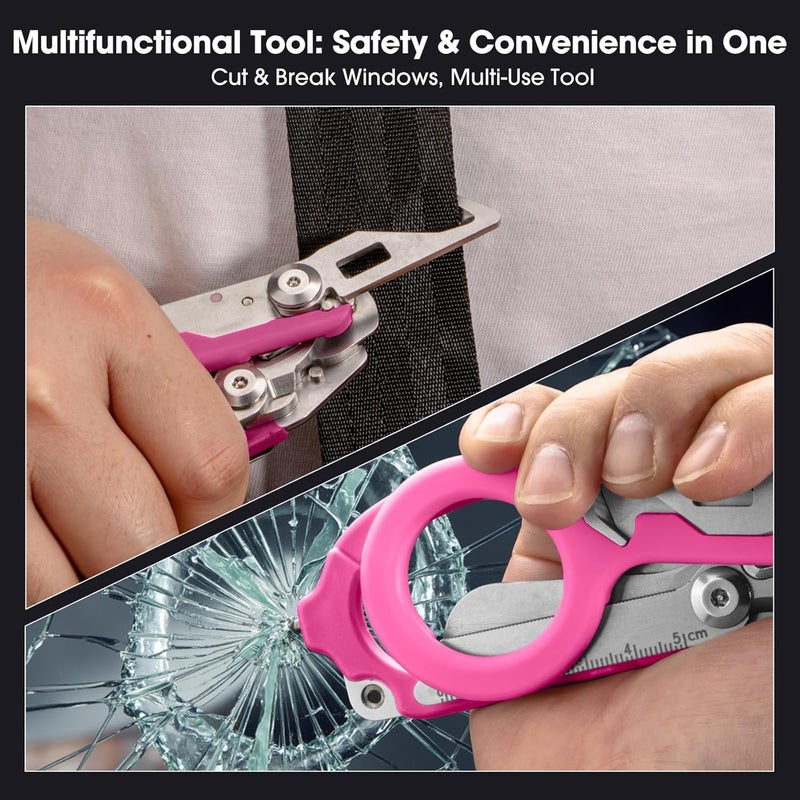 Lemasa 6 in 1 Multifunctional Combination Tool, Folding Retractable Emergency Shears, Outdoor Camping Tools, Seat Belt Cutter, Oxygen Cylinder Wrench, Complimentary Adjustable Wrench (pink) - Image 4